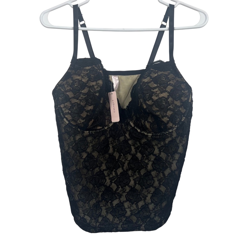 Cacique Black Floral Lace Camisole Bustier Top 18/20 NWT s284200-1X